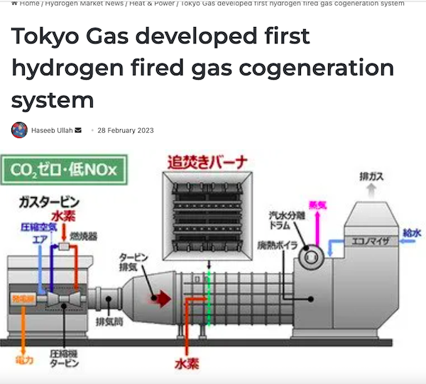 日本：东京燃气Tokyo Gas开发了第一个氢气热电联产系统