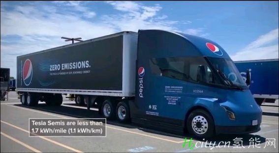 the energy consumption of a Tesla Semi and an average diesel truck.